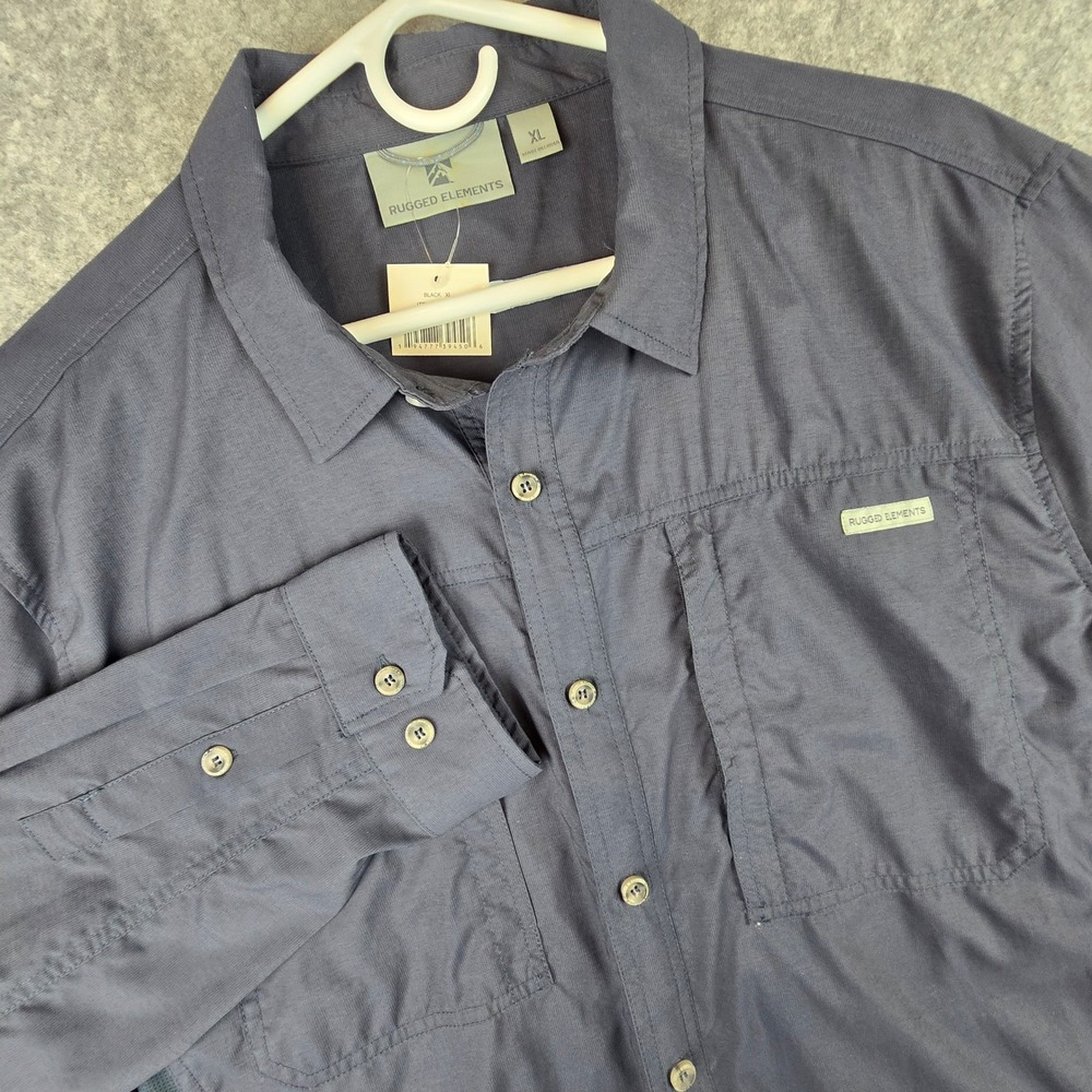 Rugged Elements Shirt Men XL Black Long‎ Sleeve Performance Hiking Mesh Vent NWT
